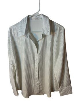 Mustard Seed Oversized Striped Button-Down Shirt With Metallic Stripes sz Small
